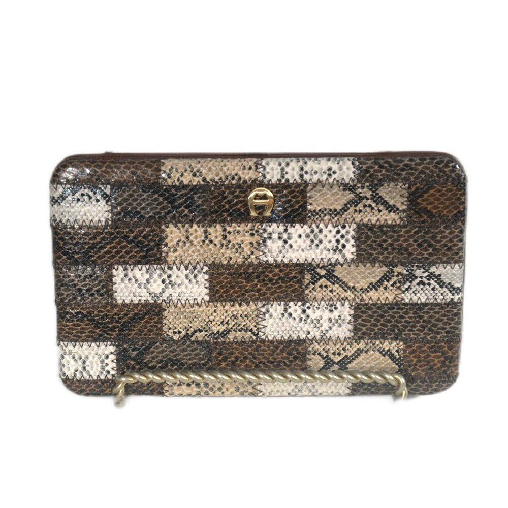 Vintage Etienne Aigner Brown and Cream Clutch Wallet